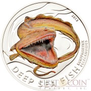 Pitcairn Islands EURYPHARYNX PELECANOIDES series DEEP SEA FISH $2 Partly Colored Silver coin 2013 Proof 